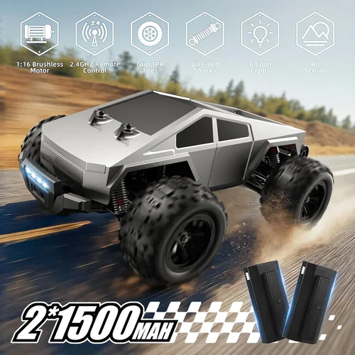 Miniatura 3 de 1/16 Coches RC Sin Escoba de Alta Velocidad para Adultos, Coche de Control Remoto de 56 Km/h de Alta Velocidad, Camión RC Cibernético, Camión