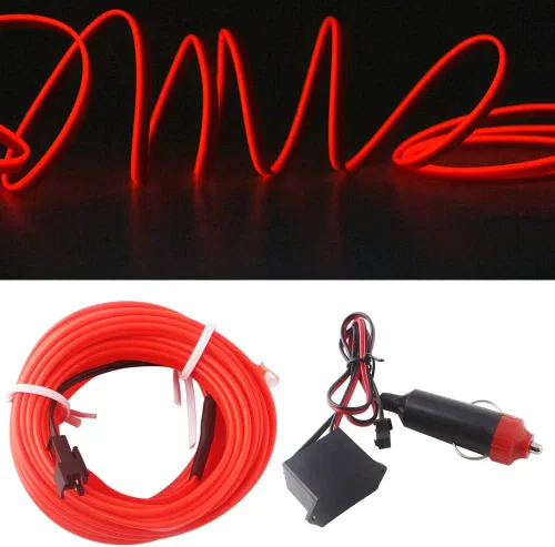 Miniatura 12 de Cable electroluminiscente de luz de neón de 16 pies y 12 V con protección de fusible para decoración interior de automóvil con borde de costura
