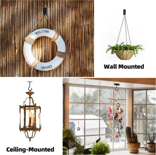 Miniatura 4 de Ganchos para plantas, paquete de 2 soportes de metal para colgar plantas de 6 pulgadas, gancho decorativo para comederos de pájaros, macetas, Negro
