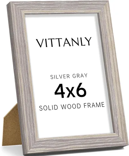 Miniatura 201 de Vittanly - Marco de fotos de 4 x 6 pulgadas de madera maciza con plexiglás, incluye paspartú de 3,5 x 5, para colgar en la pared o poner sobre una