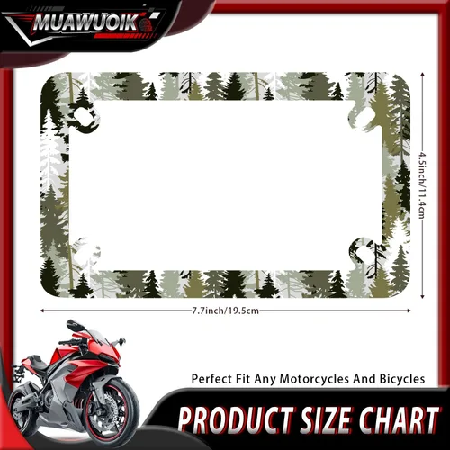 Miniatura 2 de Marco de matrícula de motocicleta Camo Forest de acero inoxidable, colorido negro, 4 agujeros, accesorio de motocicleta con tornillos, tapas