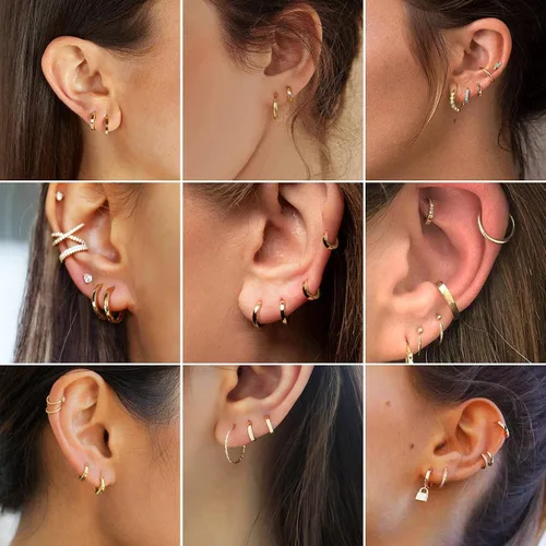 Miniatura 3 de ChainsHouse Juego de aretes de aro de acero inoxidable quirúrgico hipoalergénico, chapado en oro de 18 quilates, 0.276in, 0.315in, 0.354in, 0.472in