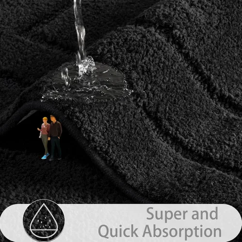Miniatura 3 de HOMORE Alfombra de baño negra de 24 x 36 pulgadas, de microfibra suave y absorbente, alfombra de baño lavable para baño, alfombras de baño Negro