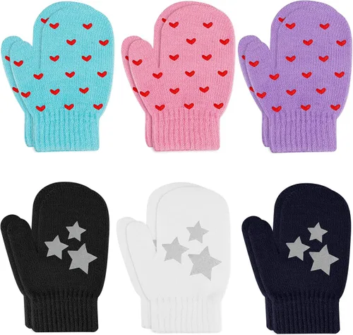 ONESING 5 pares de guantes de invierno negros para bebés y niñas - Guantes cálidos para recién nacidos