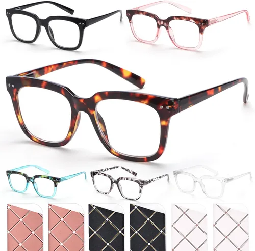 Miniatura 8 de Paquete de 6 lentes de lectura de moda para mujeres y hombres, bloqueo de luz azul, lectores cuadrados de gran tamaño con bisagra de resorte Paquete