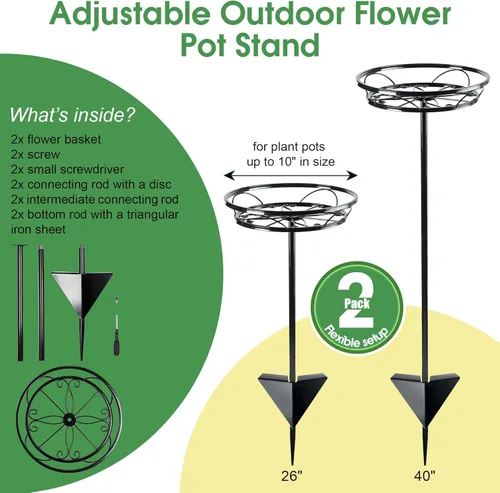 Miniatura 3 de Tellingyou Paquete de 2 soportes ajustables para macetas para exteriores, soportes de metal para plantas al aire libre, soporte versátil