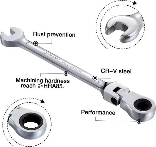Miniatura 3 de KATUR Juego de llaves de trinquete de 0.236 pulgadas (0.236 in) con cabezal pivotante flexible, llave combinada de trinquete, herramienta métrica