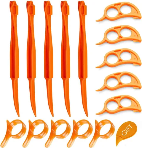 Cosmer - Juego de 15 peladores de cítricos naranjas, cortador de plástico fácil de cortar, removedor de abridor, accesorios de cocina, cuchillo,