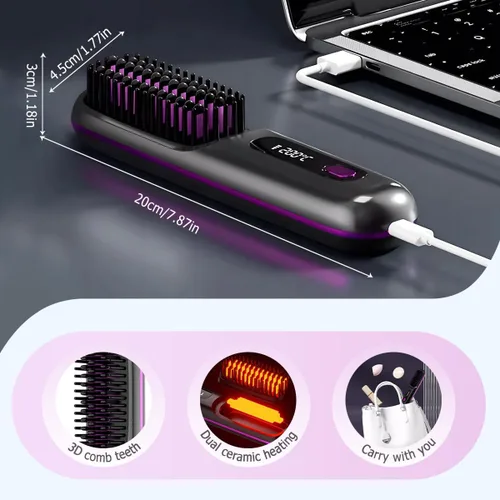 Miniatura 8 de Go Brush - Cepillo alisador de cabello 2026, cepillo alisador de pelo inalámbrico para cabello corto, mini cepillo alisador portátil con 3 ajustes