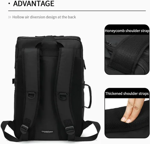 Miniatura 8 de Kalesi Mochila Bolsa de Lona para Gimnasio 4 Vías Impermeable con Compartimento para Zapatos para Viaje Deporte Senderismo Laptop, 02-Negro