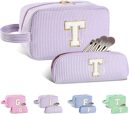 Miniatura 13 de Regalos personalizados para mujeres, bolsa de maquillaje con inicial, bolsa de maquillaje de viaje, bolsa de cosméticos, bolsa de artículos