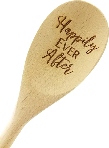Miniatura 8 de Wedding Collectibles Made With Love - Cuchara de madera (14 pulgadas de largo) accesorio de cocina grabado Madera de haya suave y natural