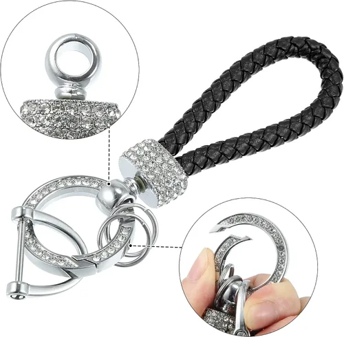 Miniatura 4 de X AUTOHAUX Juego de llaveros de llavero de coche para hombres y mujeres, de piel sintética, Negro