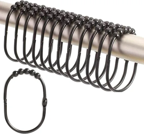 2 Lb. Depot Juego de 12 anillos anchos para cortina de ducha, fáciles de deslizar y a prueba de óxido, ganchos de cortina de ducha de acero Negro