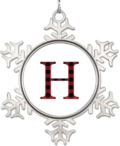Miniatura 14 de Monograma inicial letra A copo de nieve, adornos de letras rojas y negras a cuadros para árboles de Navidad, adornos de Navidad personalizados