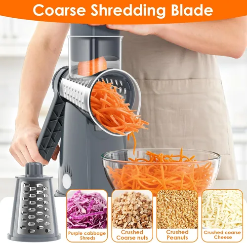 Miniatura 4 de MealHelper Rallador de queso rotativo de 5 cuchillas con manivela manual y caja de almacenamiento, picador de verduras, triturador de queso para Gris