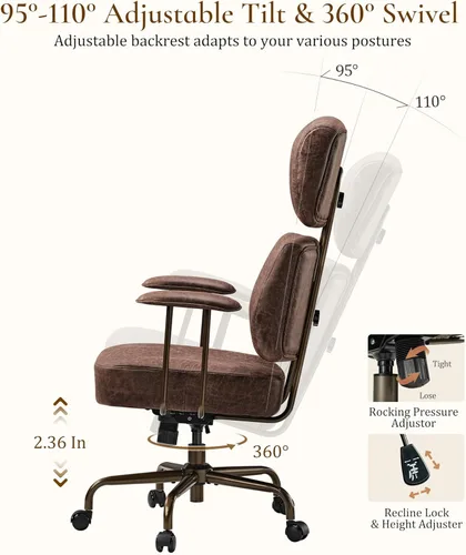 Miniatura 7 de EUREKA ERGONOMIC Sillas de escritorio de oficina en casa, silla ergonómica para computadora con respaldo alto, silla de oficina ejecutiva con Marrón