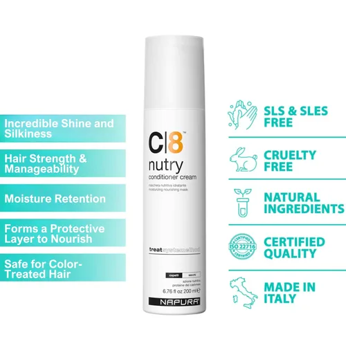 Miniatura 2 de NAPURA C8 Crema hidratante acondicionador (6.76 onzas líquidas) para cabello seco y dañado, proteínas de cachemira, aceites de jojoba y aguacate