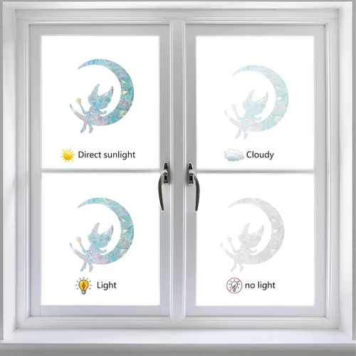 Miniatura 4 de GORGECRAFT 16 calcomanías de ángel para ventana, diseño de hadas, anticolisión, arco iris, para pájaros, pegamentos de huelga de pájaros, película