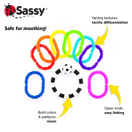 Miniatura 2 de Sassy Ring O Links - Juego de 9 piezas, eslabones para cochecito o asiento portador, 0+ meses