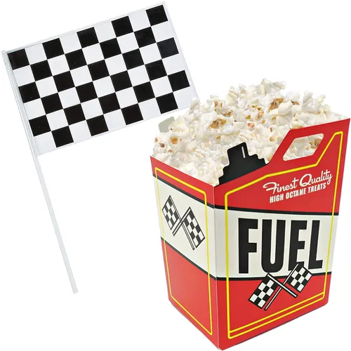 24 cajas de palomitas de maíz para autos de carreras con 24 banderas a cuadros, bandera de carreras en blanco y negro de 6 x 4 pulgadas (sirve 24)