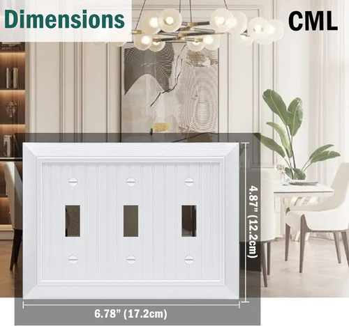 Miniatura 5 de CML - Placa de pared clásica con triple interruptor de palanca, cubierta de salida de 3 bandas, paquete de 2, placa de pared con diseño de grano