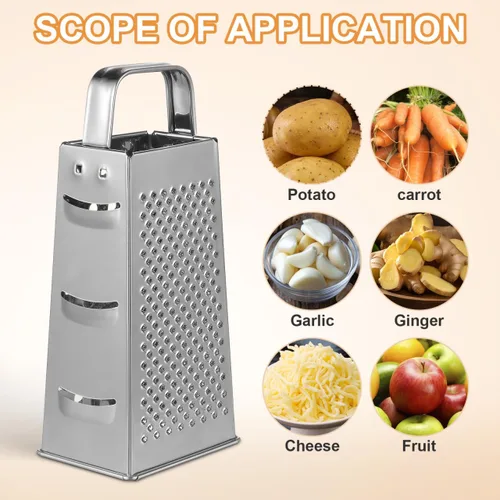 Miniatura 7 de MAGICLULU Rallador de queso de caja de 8 pulgadas con asa, cortador de verduras de 4 lados de acero inoxidable resistente, triturador y rallador