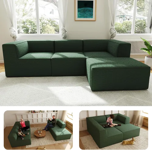 Miniatura 21 de Sofá Seccional Comprimido de 106" Sofás Modulares en Forma de L con Chaise, Espuma de Alta Densidad Sin Ensamblaje Requerido, 4 Piezas