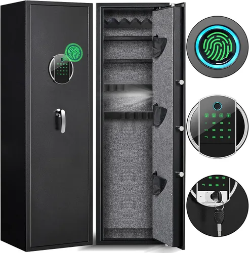 Caja fuerte biométrica para rifles, acceso rápido con 5 pistolas de huellas dactilares para rifles y escopetas con modo silencioso, 3 bolsas de