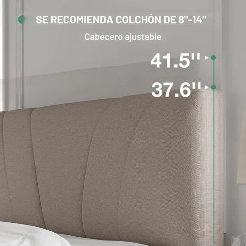 Miniatura 4 de Novilla Base de cama tamaño Queen con cabecero, base de cama tamaño Queen con soporte de listones de madera, cabecero ajustable tapizado en lino,