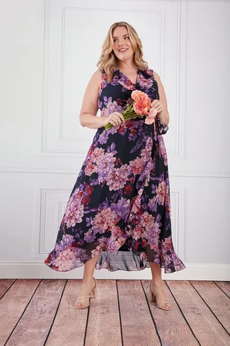 Miniatura 5 de London Times Vestido midi pequeño sin mangas con detalle de volantes para mujer