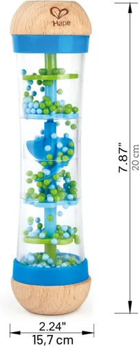 Miniatura 2 de Hape Gotas de Lluvia con Cuentas Mini Juguete Musical de Madera Agitador y Sonajero Hacedor de Lluvia, Azul, Número de Modelo: E0328B