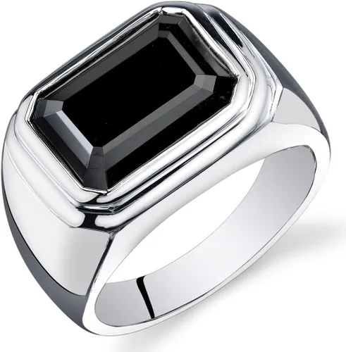 PEORA Anillo de plata de ley 925 con diseño de ónix negro para hombre, 7 quilates, forma octágona, 0.551x0.394 in, tallas 8 a 13