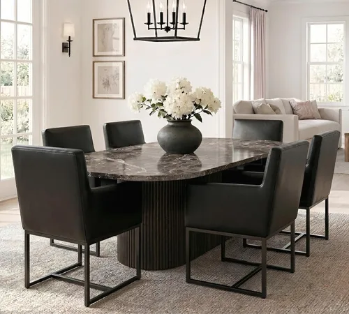 Miniatura 13 de HNY Juego de 6 sillas de comedor tapizadas modernas de mediados de siglo con brazos, sillas decorativas de lino con marco de metal con acabado Marco