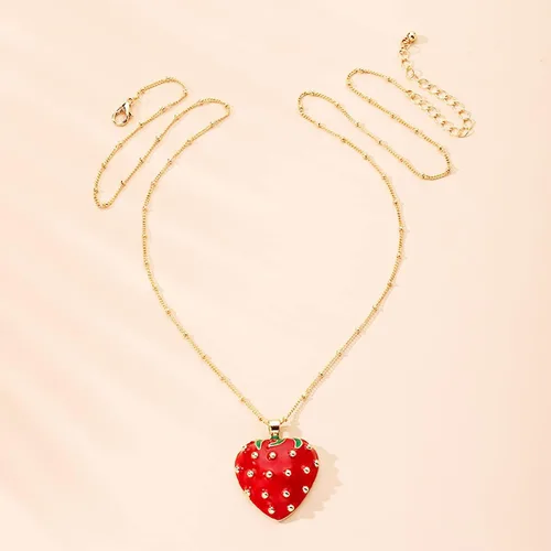 Miniatura 4 de XUN Zhe Collar con colgante de fresa roja esmaltada, lindo collar de clavícula de aceite de fruta de fresa, joyería para mujeres, adolescentes