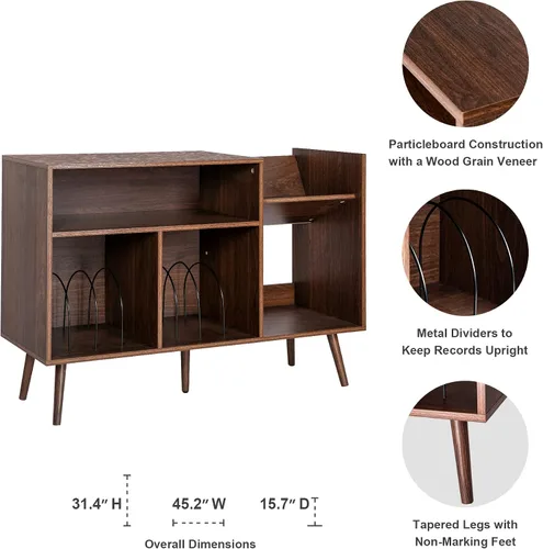 Miniatura 3 de QHITTY Soporte para tocadiscos, mesa moderna de mediados de siglo con patas de madera, soporte giratorio para discos con capacidad para hasta 300