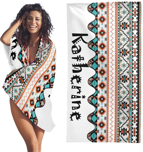 YESCUSTOM Toallas de baño bohemias personalizadas con nombre, toalla de baño con texto personalizado para adultos, mujeres y niños, toalla de