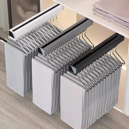 Miniatura 7 de Barra de valet para armario extraíble, soporte retráctil para pantalones de 66.1 lbs, riel de ropa retráctil de aleación de aluminio, doble fila