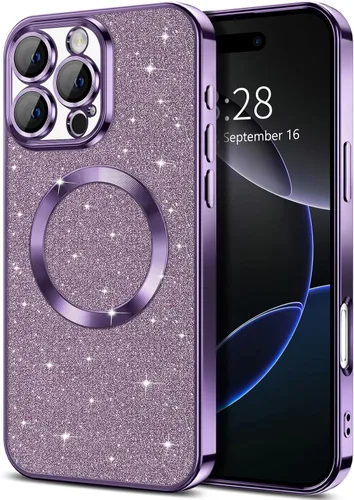 Miniatura 57 de Hython Funda para iPhone 13 Pro Max con purpurina, fundas magnéticas transparentes para teléfono con protector de lente de cámara