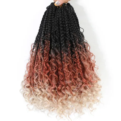 Goddess Extensiones de cabello sintético de ganchillo en trenzas de caja, de 12 pulgadas, para mujeres afrodescendientes, con puntas rizadas, estilo