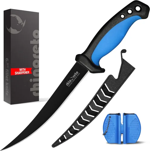 Rhinoreto Cuchillo de filete para pescado, hoja de acero inoxidable alemán flexible y súper afilada de 5-9 pulgadas, cuchillos profesionales para