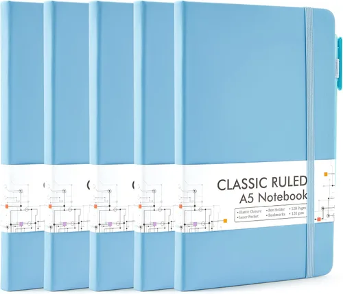 Miniatura 31 de Feela - Paquete de 5 cuadernos en blanco de tapa dura para la escuela, cuadernos de negocios clásicos con líneas cuadriculadas y soporte