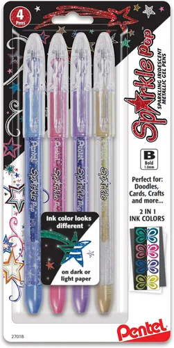 Miniatura 14 de Pentel Sparkle Pop - Bolígrafo de gel metálico, línea gruesa de 1.0mm, colores surtidos, paquete de 4 (K91BP4M)