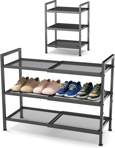 Miniatura 11 de Zapatero de 2 niveles, zapatero expandible para armario, organizador de zapatos ajustable para entrada, organizador de almacenamiento de zapatos