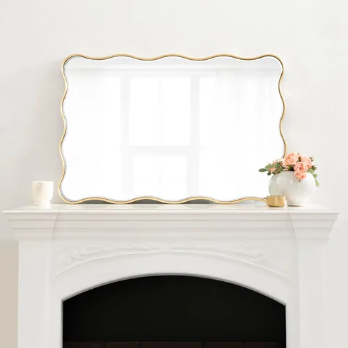 Miniatura 4 de Kate and Laurel Viona - Espejo rectangular festoneado moderno, 24 x 36 pulgadas, dorado, espejo ondulado decorativo con borde ondulado único y un