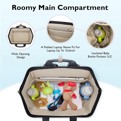 Miniatura 3 de Moclla para extractor de leche mommore para Spectra S1, S2, mochila para pañales Medela para mamás trabajadoras con funda para laptop de 15.6 Negro