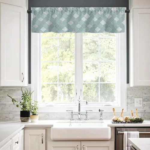 Miniatura 4 de Cortinas de cenefa para ventanas, patrón marroquí en acuarela, cenefa semitransparente, con formas geométricas abstractas, bolsillo para cortinero