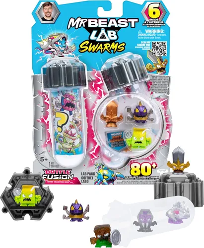MrBeast Lab Swarms Battle Fusion Series, recoge más de 80 enjambres únicos de 1 pulgada (1.0 in), el paquete de laboratorio incluye 6 micro bestias,