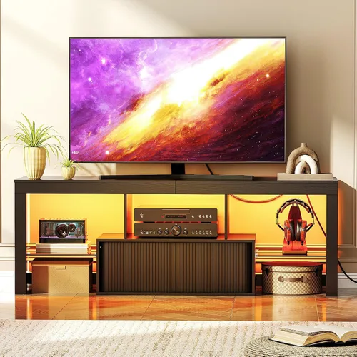 Miniatura 2 de CHOEZON Soporte de TV con toma de corriente, mueble de TV moderno para televisores de 55 pulgadas y 60 pulgadas, consola de TV multimedia con tira