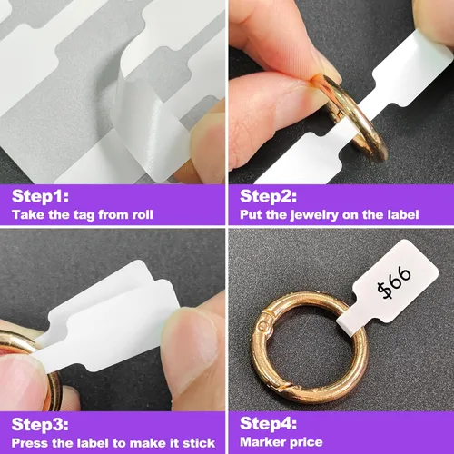 Miniatura 4 de 1000 etiquetas de precio de joyería, rollo para etiquetas de exhibición de collares, anillos, etiquetas de identificación autoadhesivas en blanco